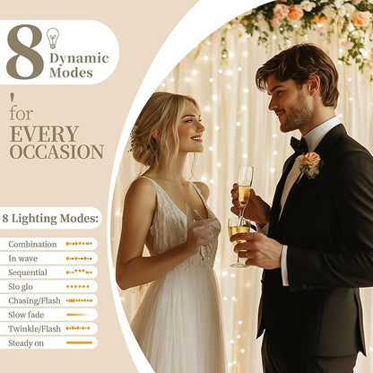 10x10ft Ivory Tulle Backdrop Curtain with String Lights, Wrinkle-Free Sheer Wedding Backdrop for Birthday Parties, Baby Showers, Bridal Showers, Photo Shoots and Home Decorations, Ivory