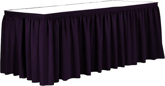 Ultimate Textile Pleat Polyester Fabric Table Skirt - Machine Washable Flame Resistant with Clips for Events, Weddings & Trade Shows, Cut & Sewn in Paterson, NJ - Aubergine, 14' Shirred Pleat