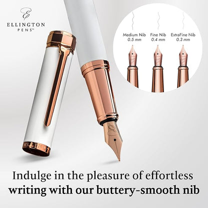 Ellington Pens Luxury Fountain Pen Set- Fountain Pens for Writing - Smooth Medium Nib - Includes Refillable Ink Converter, 3 Ink Cartridges [Black & Blue], Gift Box - Elegant Calligraphy