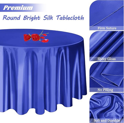 fani 12 Pack 120 Inch Royal Blue Satin Tablecloth - Silky Round Tablecloth Overlay Smooth Fabric Table Cover, Bright Table Decoration for Wedding Party Banquet Events Restaurant Kitchen Dining