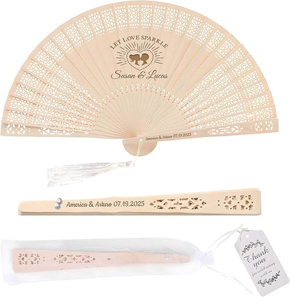 100 PCS Custom Fans Personalized Folding Fans for Line Dancing Wooden Hand Fan Wedding Favors Bulk Fans for Guests Party Event Use (Style13)
