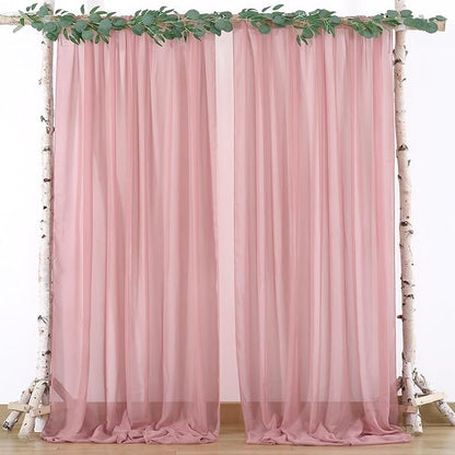 PARTISKY 10ftx10ft Dusty Rose Chiffon Sheer Backdrop Curtains, Wrinkle-Free Wedding Backdrop Drapes for Birthday Party Ceremony Arch Stage Decor Background for Photography 5ft x 10ft,2 Panels