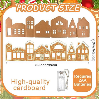 Christmas Gingerbread Village Light-Up Decor, House Cardboard Kit with LED Lights, Foldable House Village Centerpieces Christmas Decorations, Holiday Home Tabletop Decor