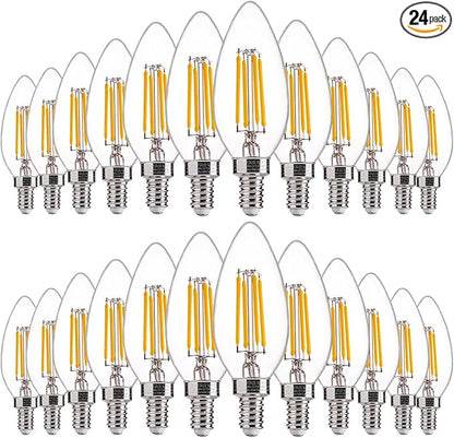 FLSNT 60W Equivalent LED Chandelier Light Bulbs, Dimmable LED B11 E12 Candelabra Base Bulbs, 3000K Warm White, 500LM, 24 Pack