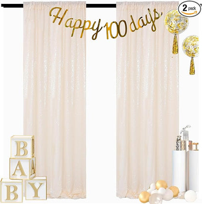 ShinyBeauty Ivory Sequin Backdrop 2pcs 4x7ft | Sparkle Photo Background for Weddings, Parties, Events | Elegant Shimmer Curtains Panels | Perfect for Birthday Celebrations