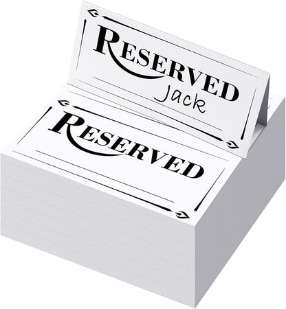 300 Pcs Paper Table Reserved Sign with Name Line Reserved Seating Signs Bulk Double Sided Signs for Reserving Seats Restaurant Wedding Reception Church Board Business Meeting (White Black)