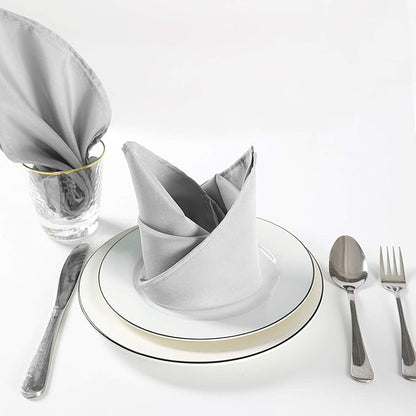 Cloth Napkins 20x20 inch Washable Polyester Dinner Napkins Soft Table Napkins for Wedding Party Dining Banquet(Silver,12PCS)