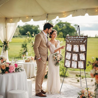 OurWarm Wedding Seating Chart with Easel Display Stand, Rustic Seating Chart for Wedding Reception Display, Please Find Your Seat Wooden Seating Chart Board for Baby & Bride Shower Wedding Sign Decor