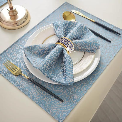 Rhinestone Napkin Ring Gold Napkin Rings Stainless Steel Blue Crystal Napkin Holder Set of 12 for Dinner, Wedding, Party, Holiday, Banquet,Everyday Table Setting Home Decor