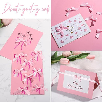 YGDZ Mini Pink Bows - 50 PCS, Satin Fabric Ribbons for Crafts, Tiny Bows for Wedding Party Favors, Gift Box Decorations