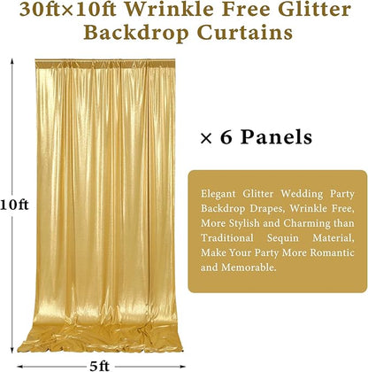 Outpain 30x10ft Gold Sequin Backdrop Curtains -Heavy Duty Gold Photography Backdrops with Non-Shedding Glitter, Wrinkle-Free Stage Drapes for Wedding/Christmas/Studio Shoots (5x10ft 6 Panels)