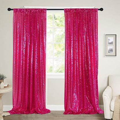 Poise3EHome Hot Pink Sequin Backdrop Curtain, 2 Panels Hot Pink Sequin Backdrop, 2FTx8FT Sequin Curtains for Party Wedding Sequence Backdrop