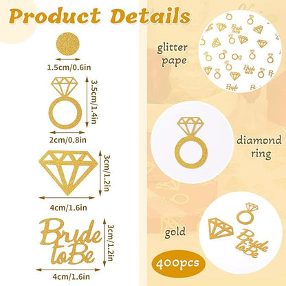 MARFOREVER Gold Wedding Confetti Bridal Shower Decorations Bride to Be Confetti Diamond Ring and Circle Glitter Paper for Wedding Bachelorette Bridal Engagement Party Decor Table Scatter
