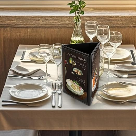 Menu Covers - Set of 10 Double-Sided Table Tent Cards for Restaurant, Dinner Party, and Bar Menus - Includes Bill Holder and Reserved Seating Signs - Easy to Clean and Foldable (20, 4"x6"Trifold)