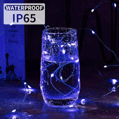 Aogist 50 Pack Fairy Lights 3 Modes 7ft 20 LED Waterproof,Battery Operated Silver Wire Firefly Starry Moon Mini String Lights for Mason Jars Christmas DIY Crafts Wedding Party Bedroom,Blue
