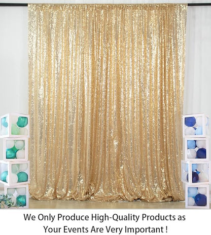ShinyBeauty Sequin Backdrop - 8ft x 10ft Light Gold Sequin Fabric Drapes Sparkle Background for Photoshoot and Birthday Party