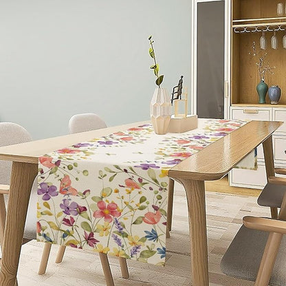 Floral Table Runner,Flowers Plant Print Spring Table Runner for Kitchen Dining Table Decoration for Home Party Decor 13x36 Inch