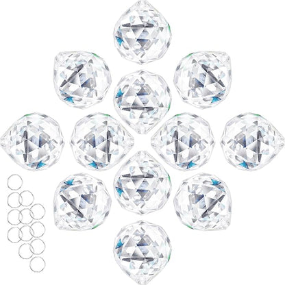 12pcs 30mm Clear Crystal Glass Ball Prisms Hanging Crystals Prisms Sun Catchers for Wedding Centerpieces Party DIY Crafts
