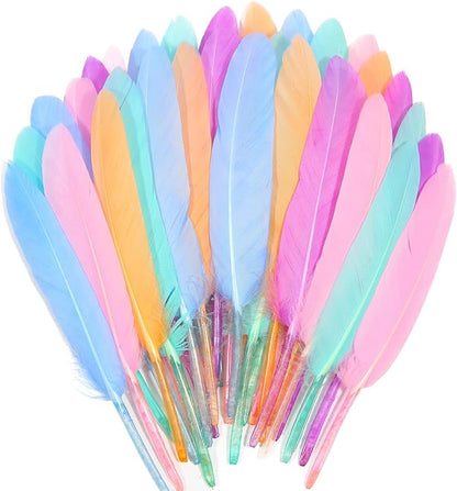 FeelfunFeather 120pcs Macaron Goose Cochettes Feather 4-6 inch 10-15cm Bulk Natural for Wedding Party Halloween Decorations DIY Cosplay Gothic Costumes Crafts