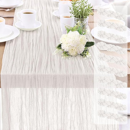 Cheesecloth Table Runner 10FT (35x120 Inch) - 10 Pack White Boho Gauze Fabric Cheese Cloth Table Runner Rustic Sheer Table Runners Cheesecloth for Wedding, Bridal Shower, Birthday Party Decor