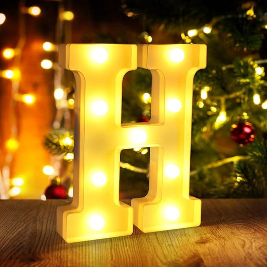 Light Up Letter H,LED Sign Marquee Letters 26 Alphabet for Party Birthday Name,Wedding,Christmas Decorations,Personalized Name Sign Letters for Centerpieces Table and Wall Decor