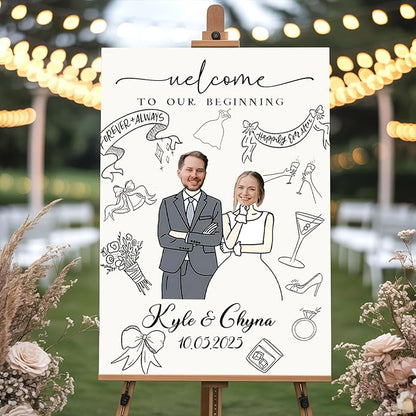 Custom Wedding Plaque for Welcome Sign, Personalized Welcome to our Weddings Poster with Portrait Bride & Groom, Customized Funny Wedding Sign for Bridal Party, Engagement