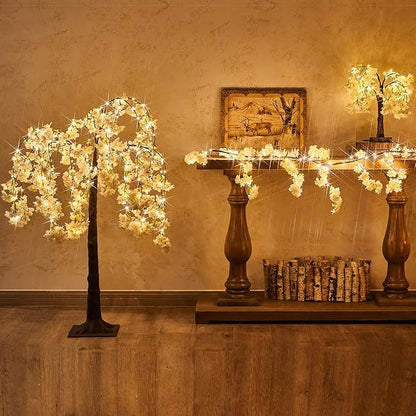 Fudios Lighted White Cherry Blossom Garland Decor with Timer 96 LED Fairy Lights 6FT for Mantle,Artificial Flower Vine with Lights Battery Operated Valentines Wedding Party Indoor Outdoor