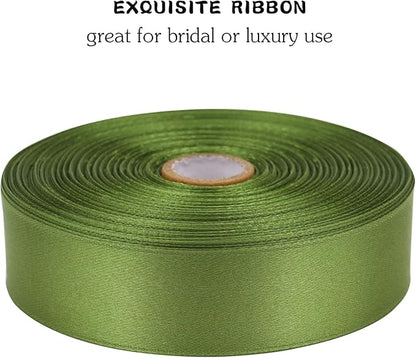 Olive Green Solid Satin Ribbon 1 Inch 50 Yards Solid Polyester Fabric Ribbon for Gift Wrapping Wedding Christmas Baby Shower Birthday Party Decoration Handmade Immortal Flower Craft
