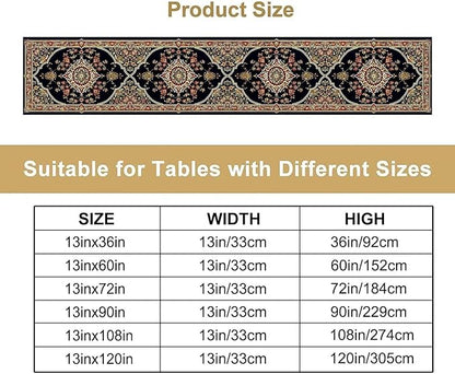 Vintage Boho Floral Table Runner, Rustic Country Farmhouse Black Bohemia Flower Pattern for Home Kitchen Table Decor Dining Cafe Room Wedding Party Decor 13x72in