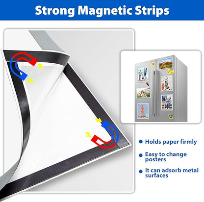 20 Pack Magnetic Sign Holder 8.5 x 11, Self-Adhesive Magnetic Picture Frame & Document Holder for Wall, Door, Fridge, Glass - Double-Sided Magnetic Frame for Poster & Paper Display (Silver)