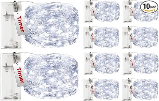 btfarm 10 Pack Fairy Lights Battery Operated with Timer, 10FT 30LED Twinkle Lights Waterproof, Copper Wire Christmas String Lights Battery Powered for Indoor Outdoor Wedding Party Holiday Decorations