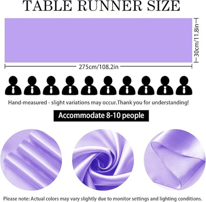 SHEJIZE 2 Pack Lavender Satin Table Runner 12x108 Inches Long, Bright Silky Smooth Satin Table Runner Table Decor for Wedding Banquet Christmas Prom Event Birthday Party