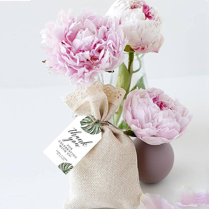Andaz Press 100-Pack Personalized Thank You for Celebrating with Us Wedding Favor Tags with Bakers Twine Tropical Monstera Leaves Custom Cardstock Wedding Gift Tags for Party Favors 2 x 3.75-Inches