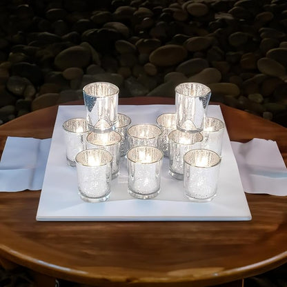 WGV Silver Speckled Tea Light Votive Candle Holder 2.2x2.75, Small Tiny Utility Cylinder Mercury Glass Vase, Home Accent Decor, 6 Pieces