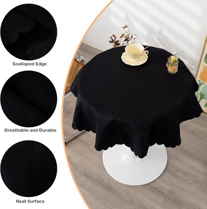 Small Round Black Tablecloth 36 Inch Polyester Fabric Washable Table Cover Decorative Wrinkle Resistant Solid Color Table Cloth for Kitchen Dinning Party Wedding Camping