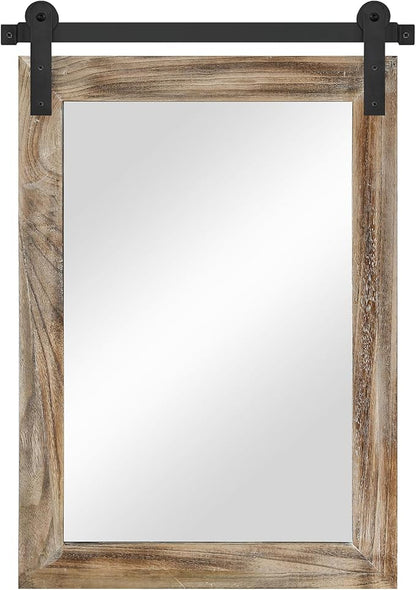 COGOOD Farmhouse Barn Door Mirror - 21 x 30 Rustic Wood Framed Wall Mirror for Bathroom, Living Room, Entryway Wall Decor (Striped Brown)