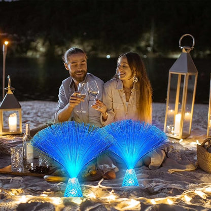 Patelai 10 Pcs LED Fiber Optic Lamp Color Changing Fiber Optic Night Light with Multicolor Glow Decorative Table Centerpiece for Sensory Bedroom Halloween Party Holiday Decorations (Crystal,Blue)