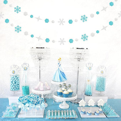 Snowflake-Snow Teal-Silver Christmas Party-Decorations Streamers - 52Ft White Winter Wonderland Frozen Hanging Paper Garland Banner,Birthday Wedding Baby Bridal Shower New Year Supplies Decor Hugtmr