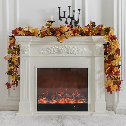 PARTY JOY 6PCS Orange Leaf Garland, 5.6Ft Halloween Garland Artificial Maple Leaf Autumn Hanging Fall Vines Thanksgiving Decorations Fall Decor