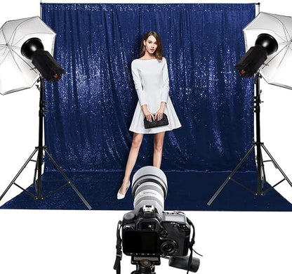 Poise3EHome 7Ft x 7Ft Navy Blue Sequin Backdrop, Glitter Thick Satin Sequin Background Drapes, Sequence Xmas Thanksgiving Backdrop for Wedding Party Holiday Festival Decor