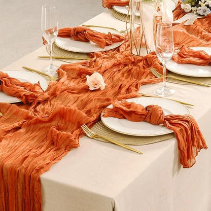 10 Packs Orange Halloween Table Runner Cheesecloth 10FT Fall Burnt Orange Cheese Cloth Table Runner Sheer Boho Rustic Gauze Table Cloth for Wedding Party Baby Shower Decor
