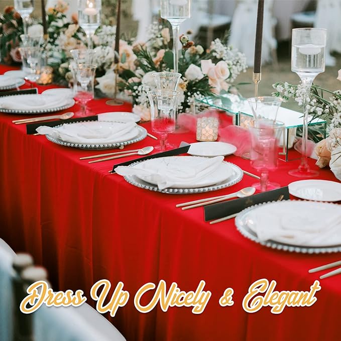 BRILLMAX 8 Pack Red Tablecloths for 6 Foot Rectangle Tables 60 x 102 Inch - 6ft Rectangular Bulk Linen Polyester Fabric Washable Cloth Cover for Wedding Reception Banquet Birthday Party