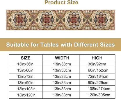 Boho Bohemia Style Table Runner, Vintage Yellow Brown Retro Flower Rustic Country Style Floral Print Pattern for Home Kitchen Table Decor Dining Coffee Room Garden Party Decor 13x108in