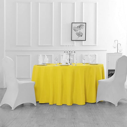 132 inch Round Tablecloth Washable Polyester Table Cloth Decorative Table Cover for Wedding Party Dining Banquet（132 inch, Yellow）