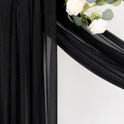 MLMC Black Wedding Arch Draping Fabric 1 Panel 29" x 20 FT Extra Long Gauze Drapes Sheer Backdrop Curtains 6.6 Yards Outdoor Drapery Panels for Wedding Ceremony Party Ceiling Decoration