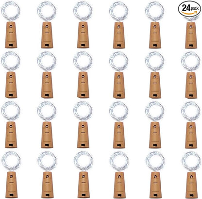 24 Pack 20 LED Wine Bottle Cork Lights, Fairy Mini String Lights Copper Wire, Battery Operated Starry Lights for DIY, Christmas, Halloween, Wedding, Party, Indoor&Outdoor (24 Pack, Cool White)