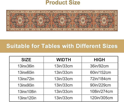 Vintage Boho Floral Table Runner, Rustic Country Farmhouse Orange Black Retro Flower Pattern for Home Kitchen Table Decor Dining Coffee Room Party Decor 13x60in