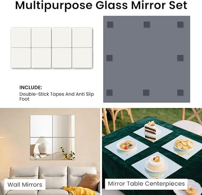 Square Glass Mirror Centerpieces, 12Pcs 12" Mirror Centerpieces for Tables, Glass Trays for Wedding Decorations, Parties, Baby Shower