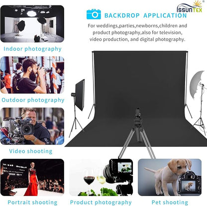 ISSUNTEX 10X12 ft Background Muslin Backdrop, Photo Studio, Collapsible High Density Screen for Video Photography and Television-Black