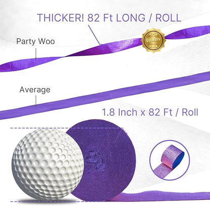PartyWoo Purple and Gold Crepe Paper Streamers 4pcs 328ft Pack of Metallic Gold Dark Purple Crepe Paper Streamers for Birthday Wedding Gender Reveal Baby Shower Princess Mardi Gras Party Decorations